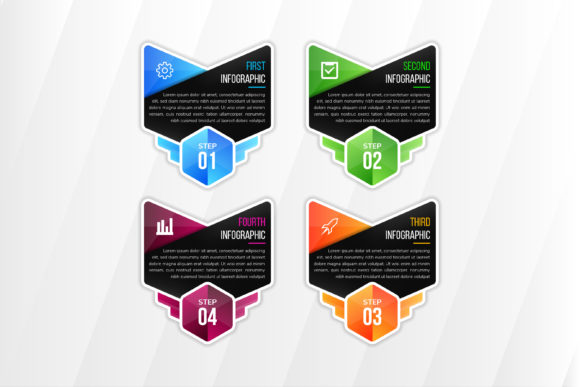 Down Arrow Hexagon Infographic Black Design Guide